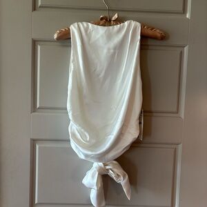 Zara White Sleeveless Blouse with Tie Back